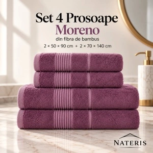Set 4 Prosoape din Fibra de Bambus Moreno, Lavanda – 2×50×90 cm + 2×70×140 cm