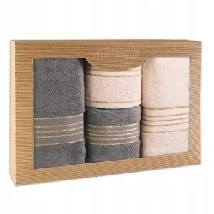 Set 4 prosoape Tiwano, 100% bumbac, set cadou, crem/grafit
