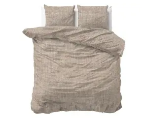 Set lenjerie de pat 200x220 cm, 100% bumbac, 3 piese, închidere cu capse, bej - Img 3