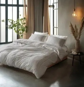 Set lenjerie de pat 240x220 cm, 100% bumbac, 3 piese, închidere cu capse, taupe