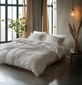 Set lenjerie de pat din bumbac 100%, 240 x 220 cm, set cu 2 fețe de pernă 60 x 70 cm, antiacarieni, antialergică, respirabilă, partea superioară imprimată, închidere cu capse, taupe