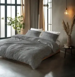 Set lenjerie de pat Sleeptime Pure Vintage 200x220 cm, 100% bumbac, 3 piese, închidere cu capse, antracit - Img 6