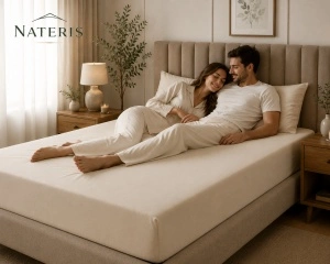 Cearșaf cu elastic 160x200 cm, 100% bumbac, pentru saltea și boxspring, crem - Img 6
