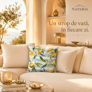 Față de pernă decorativă Nateris, 43x43 cm, lămâi, alb/albastru - Img 5