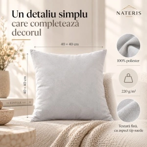 Față de pernă decorativă Nateris, poliester, 40x40 cm, gri deschis - Img 2