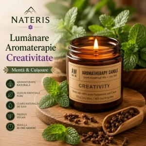 Lumânare aromaterapie Creativitate, ceară de soia, mentă și cuișoare, 200 g, ardere până la 40 ore - Img 2