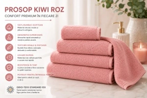 Prosop de baie Kiwi, 70x140 cm, bumbac egiptean, 500 GSM, OEKO-TEX®, roz - Img 3