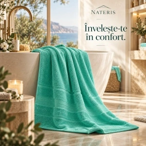 Set 2 prosoape baie Nateris Bamboo Moreno, 70x140 cm, 500 g/m², turcoaz - Img 6