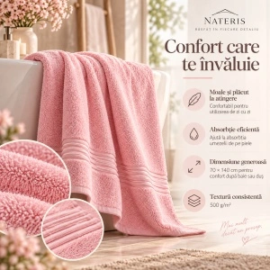 Set 2 prosoape baie Nateris Bamboo Moreno, 70x140 cm, bumbac 500 g/m², roz - Img 4