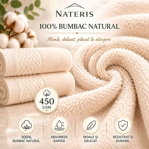 Set 2 prosoape baie Solano, 100% bumbac, 70x140 cm, 450 GSM, OEKO-TEX, crem - Img 5