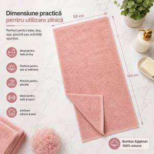 Set 2 Prosoape Față și Mâini Kiwi, 50x100 cm, bumbac egiptean, 500 GSM, OEKO-TEX®, roz - Img 3