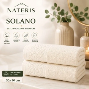 Set 2 Prosoape Față și Mâini Solano, 50x90 cm, Bumbac Natural, Ecru - Img 2