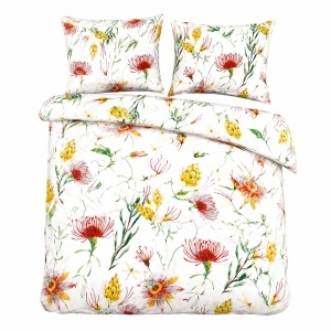 Set lenjerie Nateris 100% bumbac, 220x200 cm, 3 piese, alb multicolor