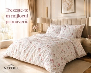 Set lenjerie pat Nateris 100% bumbac 220x200 cm, 3 piese, alb floral - Img 5