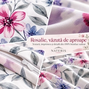 Set lenjerie pat Nateris Rosalie, bumbac satinat, 220x200 cm, alb - Img 6