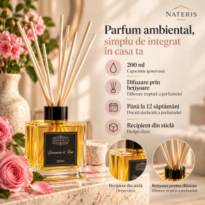 Difuzor parfum Geraniu & Trandafir cu bețișoare, 200 ml - Img 3