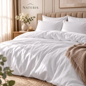 Husă pilotă 200x220 cm, bumbac 60%, 140 GSM, alb, închidere cu clapetă - Img 5