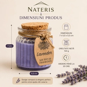 Lumânare parfumată Lavandă, ceară naturală de soia, 120 g, ardere până la 20 ore - Img 3
