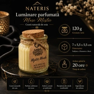 Lumânare parfumată Mosc Mistic, ceară naturală de soia, 120 g, ardere până la 20 ore - Img 4