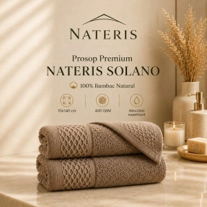 Set 2 prosoape baie Solano, 100% bumbac, 70x140 cm, 450 GSM, bej