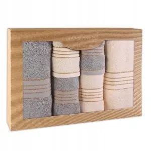 Set 6 prosoape, 100% bumbac, 500 GSM, OEKO-TEX, set cadou, ecru/gri