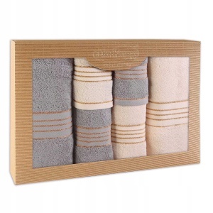 Set 6 prosoape premium , 100% bumbac natural, OEKO-TEX, set cadou cu cutie elegantă, absorbție rapidă, prosoape baie și față, 500 GSM, ecru/gri