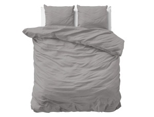 Set lenjerie de pat, 200x200/220 cm, 2 fețe de pernă 60x70 cm, 100% bumbac satinat T210, anti-alergic, închidere cu capse, design uni premium gri - Img 6