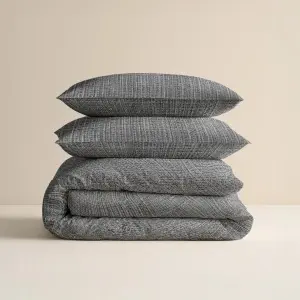 Set lenjerie de pat 240x220 cm, 100% bumbac, 3 piese, închidere cu capse, antracit - Img 5