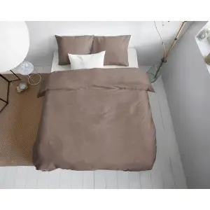 Set lenjerie de pat 240x220 cm, 100% bumbac satinat, 3 piese, închidere cu capse, bej - Img 6