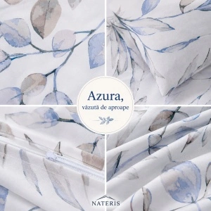 Set lenjerie Nateris Azura, 100% bumbac, 220x200 cm, 3 piese, albastru - Img 6