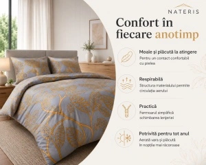Set lenjerie pat Nateris satin 100% bumbac 220x200 cm, 3 piese, gri - Img 4