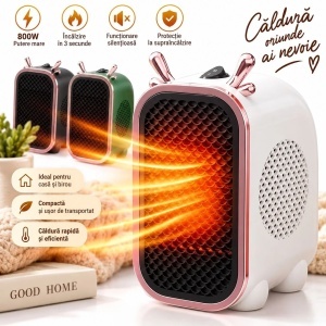 Aeroterma Electrica 16x9x13cm, 800W, Incalzire PTC, 2 Trepte, Oprire la Rasturnare, Diferite Culori - Img 3