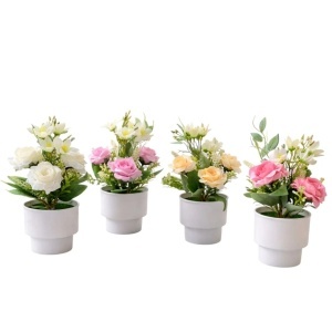 Aranjament Floral Artificial 25cm în Ghiveci, cu Flori Decorative 6cm pentru Decor - Img 2