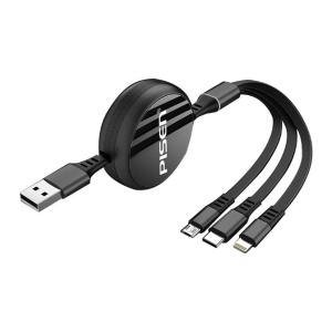 Cablu de încărcare retractabil 3 în 1, USB la micro-USB, USB-C și Lightning