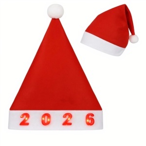 Căciulă de Moș Crăciun 12/set, 2026 cu LED-uri Roșii Iluminate în Cifre, 38x28cm cu Bandă Albă - Img 2