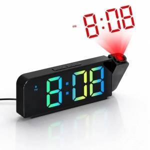 Ceas Digital cu Proiector, 20×8cm Afișaj LED Multicolor, Alarmă cu Funcție Amânare, Alimentare USB sau Baterie Inclusă