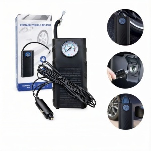 Compresor Auto 18x9cm, Portabil 12V Inflator Anvelope cu Manometru Analog
