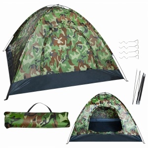 Cort Camping 2x2x1.3m cu Plasa de Tantari cu Fermoar, Impermeabil Camuflaj