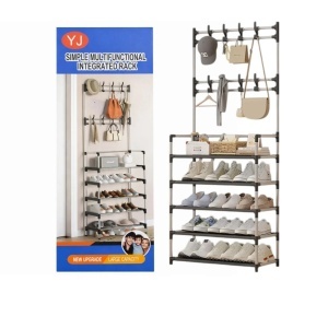 Cuier Multifuncțional cu Rafturi pentru Pantofi 171x60cm, cu Cârlige pentru Haine și Accesorii Structură Metalică - Img 2