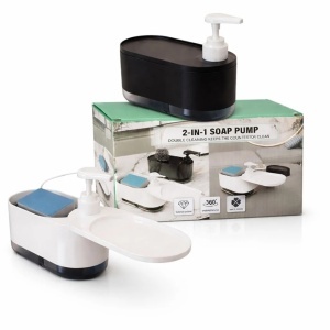 Dozator Săpun Lichid 18.5x9cm cu Suport Burete Inclus și Tavă Scurgere, din Plastic Diferite Culori - Img 2