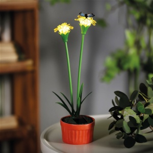 Floare solară colorată - 8 x 8 x 32 cm - 10 LED-uri alb cald - galbenă