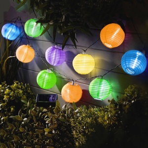 Ghirlandă luminoasă solară cu lampioane - 10 lampioane colorate, LED alb rece - 2,5 m