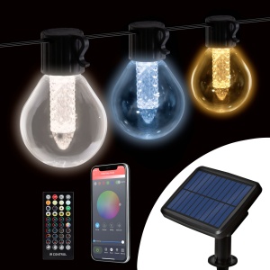 Ghirlandă solară smart LED - 15 LED-uri albe - temperatură de culoare reglabilă - 7,5 m - Bluetooth