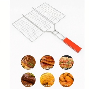 Grill Pliabil pentru Gratar 35x25cm, cu Maner din Lemn 25cm