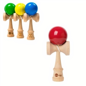 Kendama 18cm din Lemn Ștanțată și Gravatăm, cu Bila Lucioasa Diferite Culori
