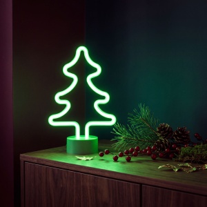 Lampă cu neon LED - brad verde - 3 x AA + USB - 18,5 x 8,5 x 28 cm