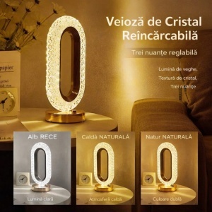 Lampă LED Decorativă 26x12x10cm Ovală cu Suport si Touch Control, Model Cristal cu 3 Moduri de Lumina - Img 3