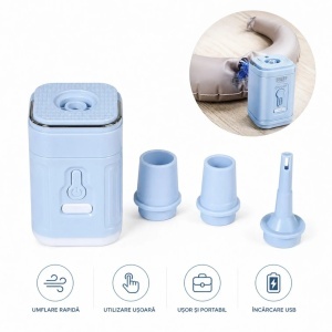 Pompa Electrica Portabilă 7.5x5cm, cu 3 Duze si Lumina LED pentru Umflare și Dezumflare Rapidă, Diferite Culori - Img 3