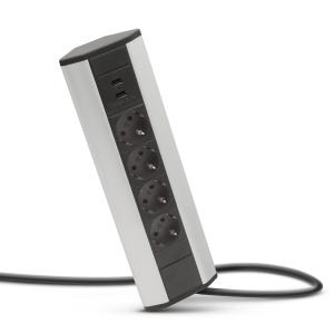 Priză de colț - 4 x 250V, 16A - 2 x USB, 2.1A - Carcasă din aluminiu - Img 2