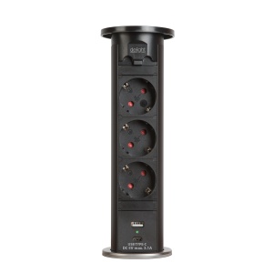 Priză încorporabilă ascunsă motorizată - 3 x 250 V + USB-A, Type-C - negru - Img 2